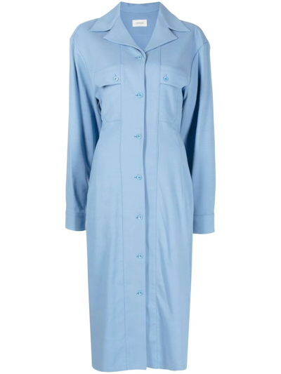 Lemaire Spread-collar Long-sleeve Dress In Bl733 Bice Blue