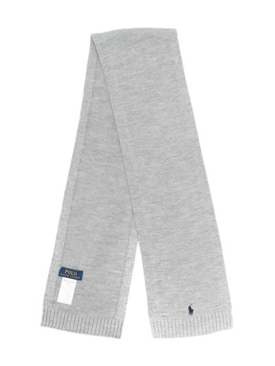 Polo Ralph Lauren Kids' Logo-embroidered Wool Scarf In Grey