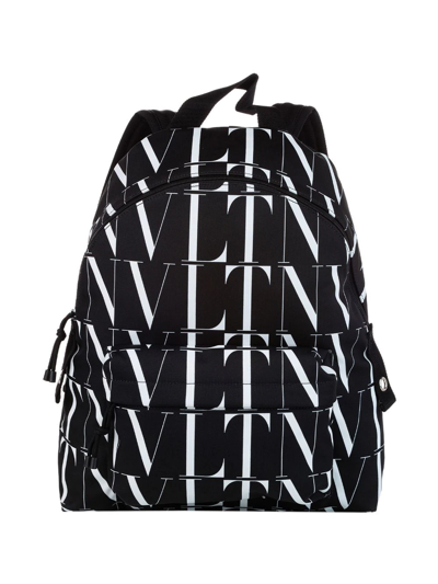 Pre-owned Valentino Garavani Vltn-print Backpack In Black