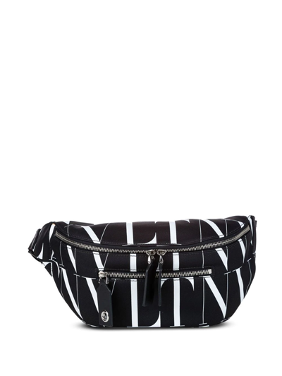 Pre-owned Valentino Garavani Vltn-print Belt Bag In Black
