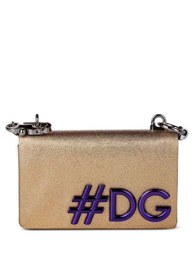 Pre-owned Dolce & Gabbana Logo Plaque Crossbody Bag In Gold