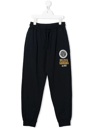 Dolce & Gabbana Kids' Logo Patch Cotton Sweatpants In Navy