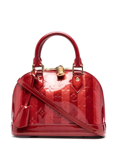 Pre-owned Louis Vuitton  Vernis Rayures Alma Bb Handbag In Red