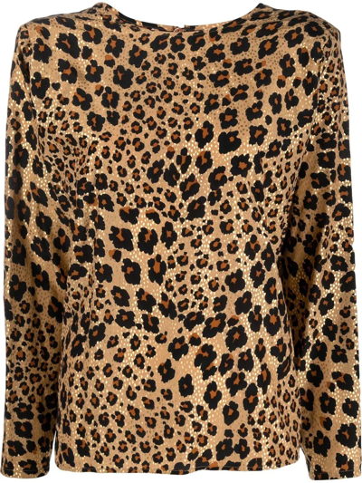 Pre-owned Saint Laurent 1990s Leopard-print Silk Top In Neutrals