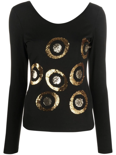 Pre-owned Versace 2000s Sequinned Long-sleeved Top In Black