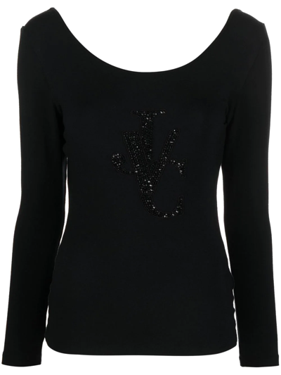 Pre-owned Versace 2000s Sequinned Long-sleeved Top In Black