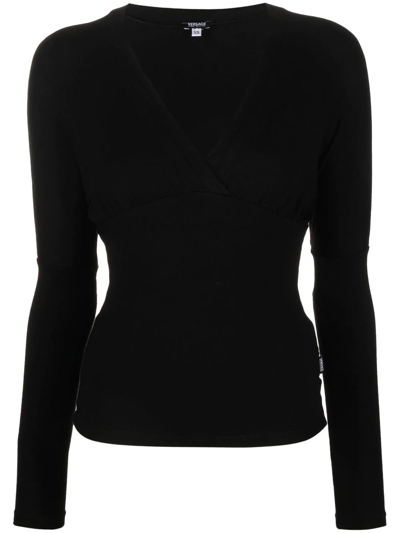 Pre-owned Versace 2000s Fine-knit V-neck Jumper In Black