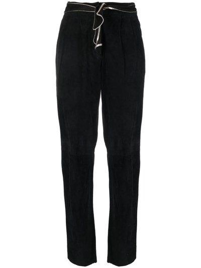 Pre-owned Versace 1970s Tie-waist Leather Trousers In Black