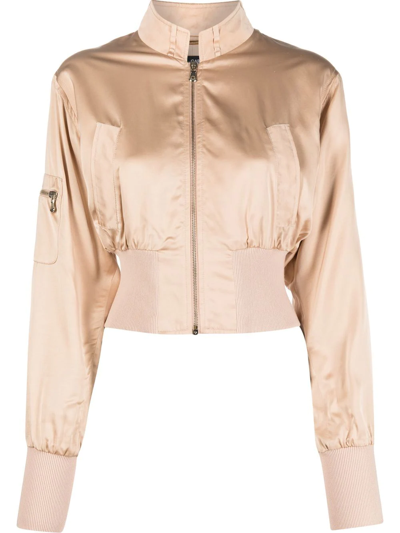 Pre-owned Dolce & Gabbana 1990s Cropped Bomber Jacket In Neutrals
