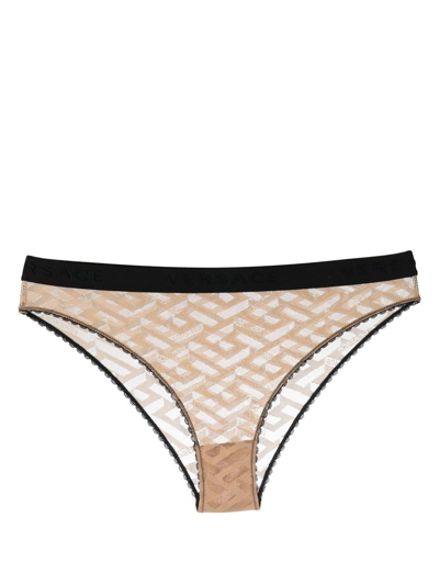 Versace All-over Monogram-pattern Briefs In Neutrals