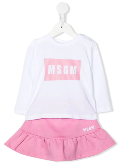 Msgm Logo-print T-shirt And Skirt Set In White