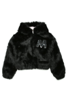 Marni Kids Black Faux-fur 'm' Patch Jacket In Black