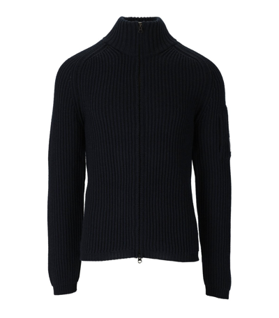 C.p. Company Ribbed-knit Zip-up Sweater In Blue