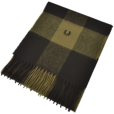 Fred Perry Gingham Scarf Green In Black