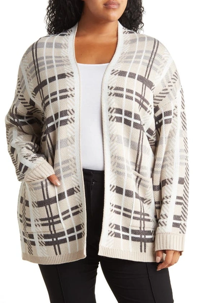 By Design Willow Plaid Pocket Cardigan In Ivory/ White/ Black