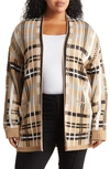 By Design Willow Plaid Pocket Cardigan In Taupe/ White/ Black