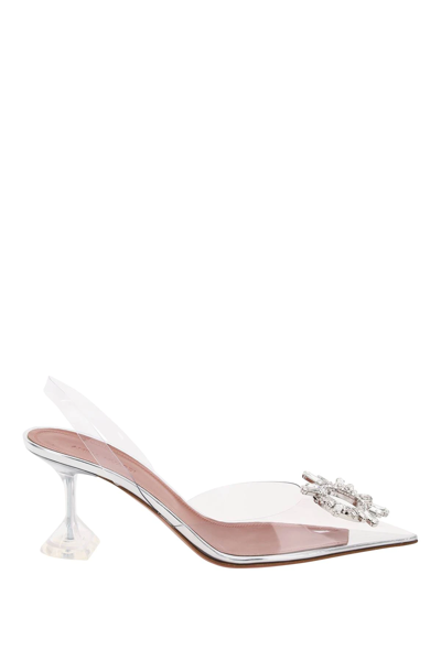 Amina Muaddi Begum Slingback Crystal-embellished Pvc Heeled Mules In Metallic