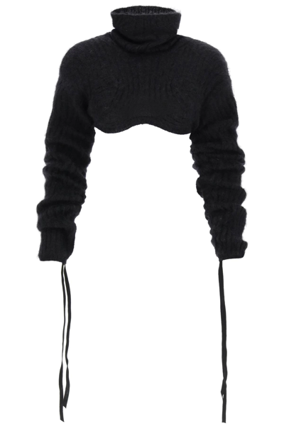 Andreädamo Mohair-blend Turtleneck Crop-top In Schwarz