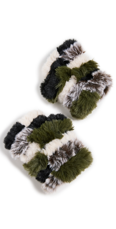 Jocelyn Multi Faux Fur Mandy Mittens In Olive Multi