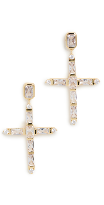 Luv Aj Mixed Cubic Zirconia Cross Drop Earrings In 14k Gold Plated