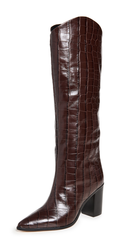 Schutz Women's Maryana Embossed Block Heel Tall Boots In Dark Chocolate