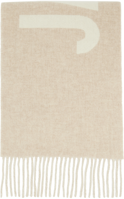 Jacquemus Logo Jacquard Fringed Edge Scarf In Beige