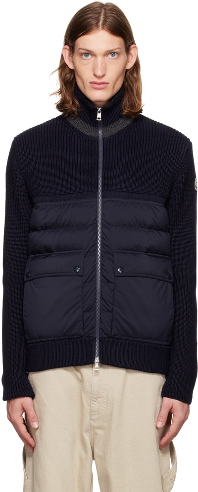 Moncler Navy Padded Wool Cardigan