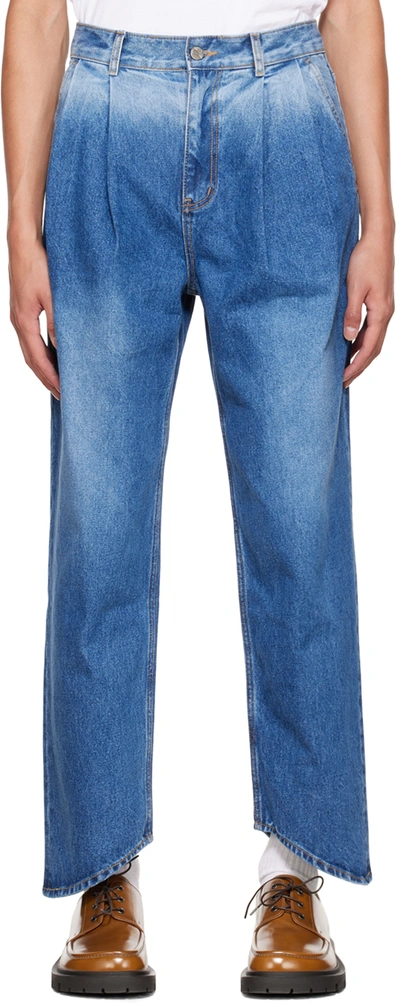 Ader Error Curved Hem Loose-fit Jeans In Blue