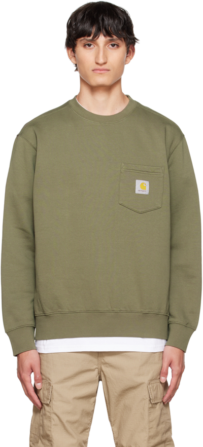 Carhartt Khaki Patch Sweatshirt In 0wi67 Seaweed Garmen