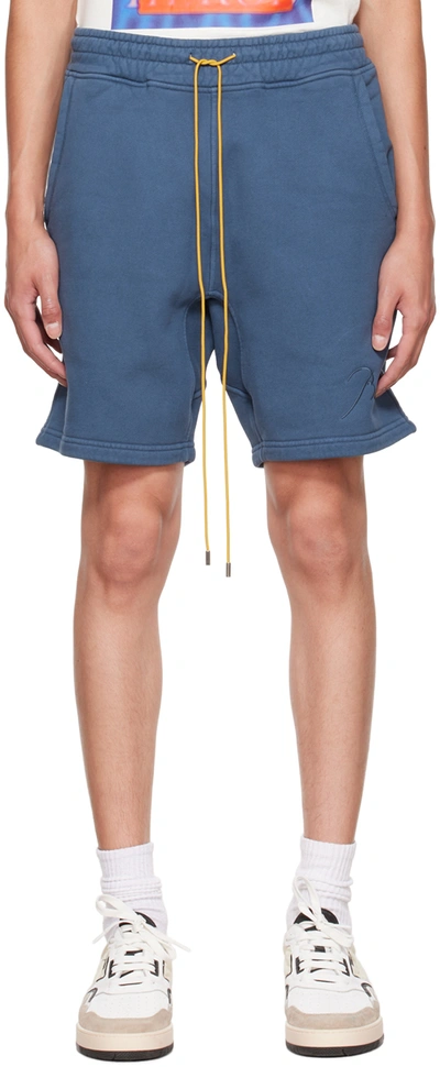 Rhude Blue Embroidered Shorts In Slate