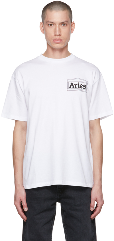Aries Temple Logo Cotton T-shirt In White