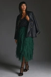 By Anthropologie Ruffled Tulle Midi Skirt In Green