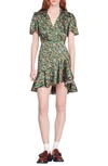 Sandro Short-sleeved Dress With Floral Print In Green Orange