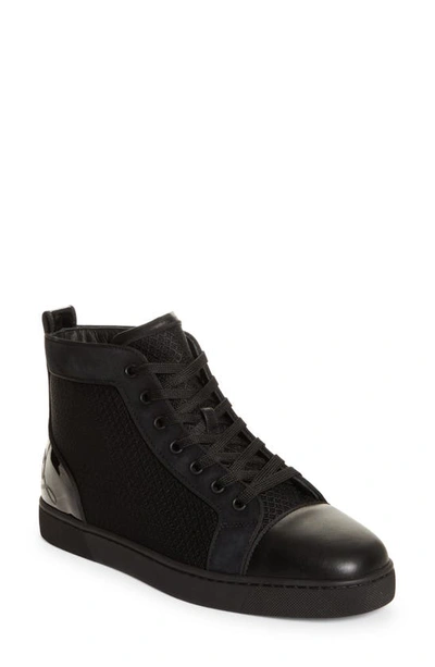 Christian Louboutin Louis High-top Chevron-panel Leather Trainers In Black