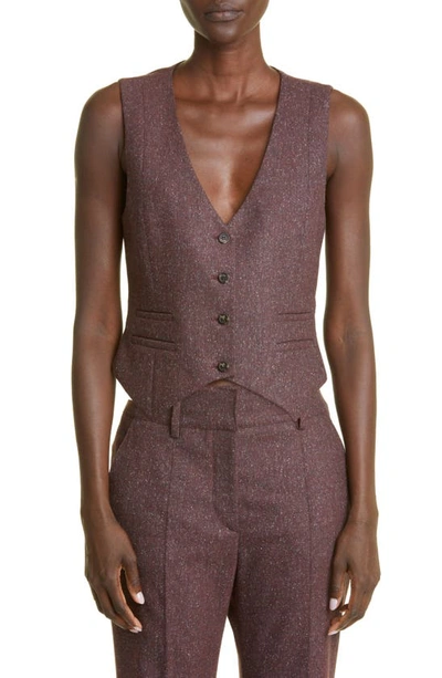 Gabriela Hearst Zelos Strech Wool & Silk Tweed Vest In Prune/ Multi