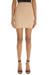 Balmain Six-button Ribbed Miniskirt In Camel