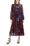 Julia Jordan Floral Print Long Sleeve Drawstring Waist Midi Dress In Black Multi