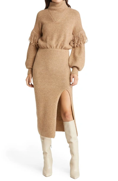 Saylor Angelle Scrunch Neck Long Sleeve Sweaterdress In Oatmeal