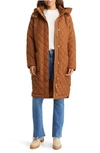 Joules Chatham Longline Quilted Puffer Jacket In Rust