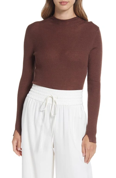 Nordstrom Rib Mock Neck Sweater In Brown Pinecone
