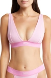 Skims Ribbed Stretch-cotton Plunge Bralette In Bubble Gum