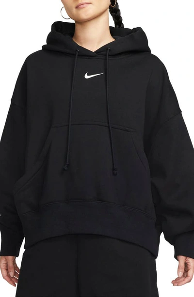Nike Phoenix Oversized Cotton-blend Jersey Hoodie In Black/sail
