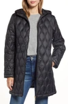 Gallery Quilted Water Resistant Hooded Coat In Black