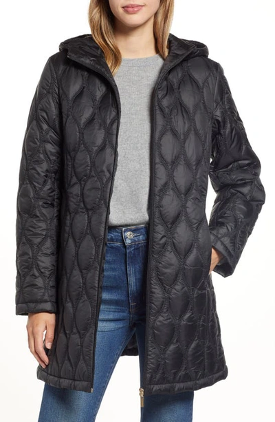 Gallery Quilted Water Resistant Hooded Coat In Black