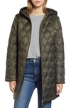 Gallery Quilted Water Resistant Hooded Coat In Deep Olive