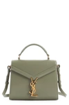 Saint Laurent Mini Cassandra Leather Top Handle Bag In Green