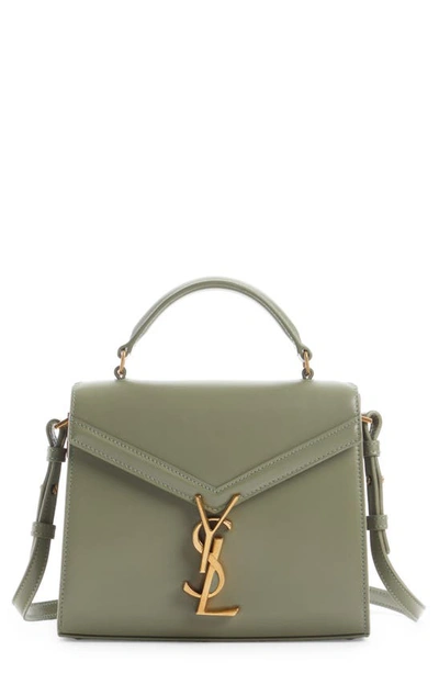 Saint Laurent Mini Cassandra Leather Top Handle Bag In Light Sage