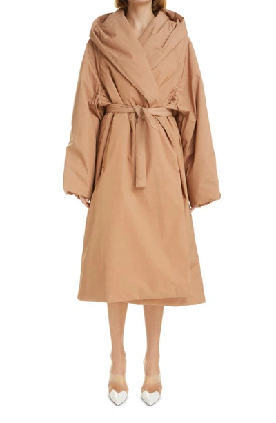 Alaïa Padded Oversized Hooded Wrap Coat In Nude