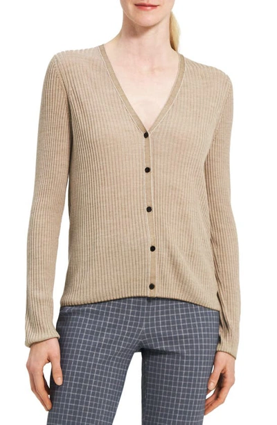 Theory Micro Regal Wool Slim-fit Cardigan In Brown |  