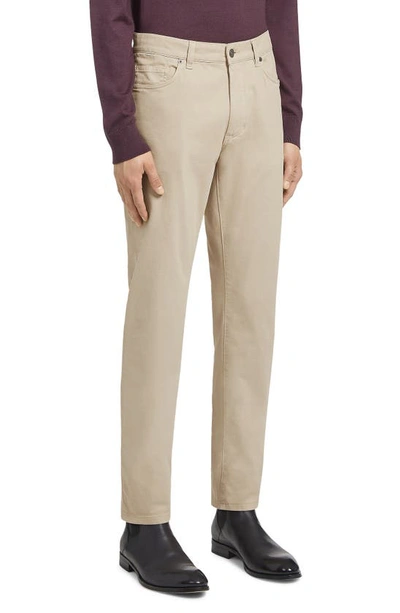 Zegna City Fit Stretch Cotton Pants In Beige
